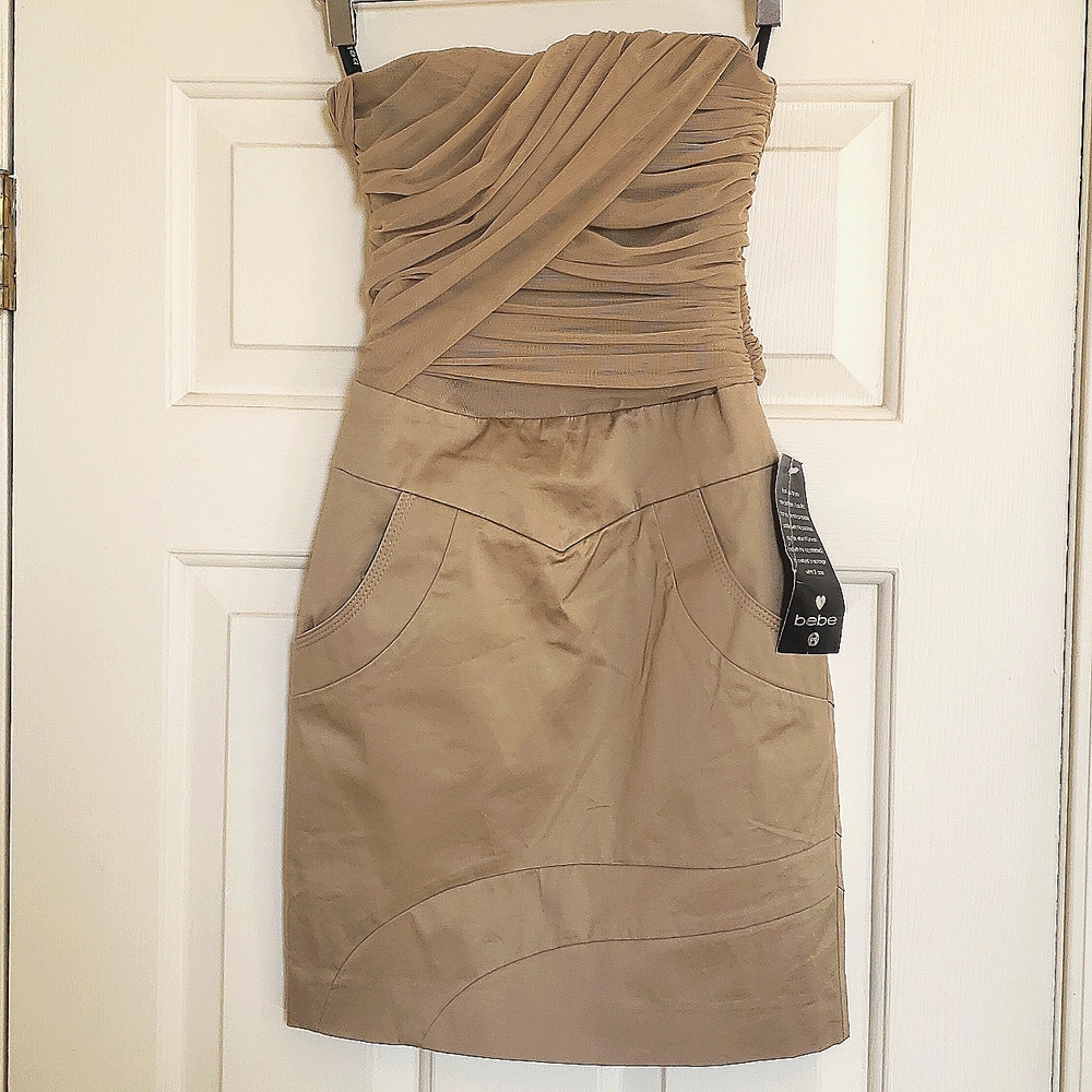 bebe Strapless Mini Dress Draped Bodice